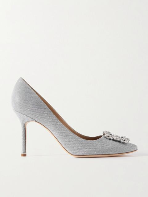 Manolo Blahnik Hangisi 90 crystal-embellished glittered satin pumps Silver