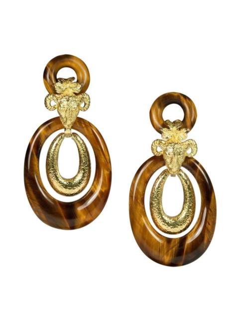 DAVID WEBB Diamond Tiger Head Ram Head Double Hoop Earrings