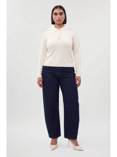 KAREN MILLEN Plus Size Forever Viscose Blend Knitted Collared Long Sleeve Polo Top