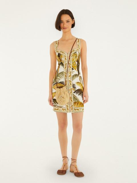 FARM RIO Off-White Trancoso Buttoned Euroflax Premium Linen Mini Dress