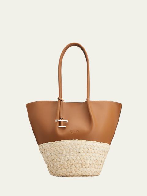 Tod's Bux Medium Leather & Woven Leaf Shopping Tote Bag