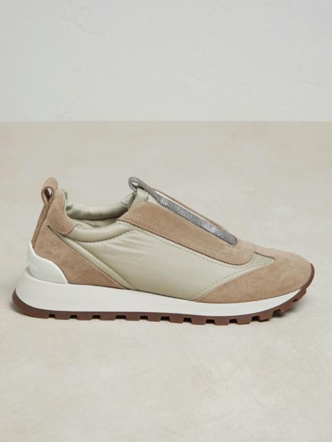 Brunello Cucinelli Suede and techno fabric runners with precious detail