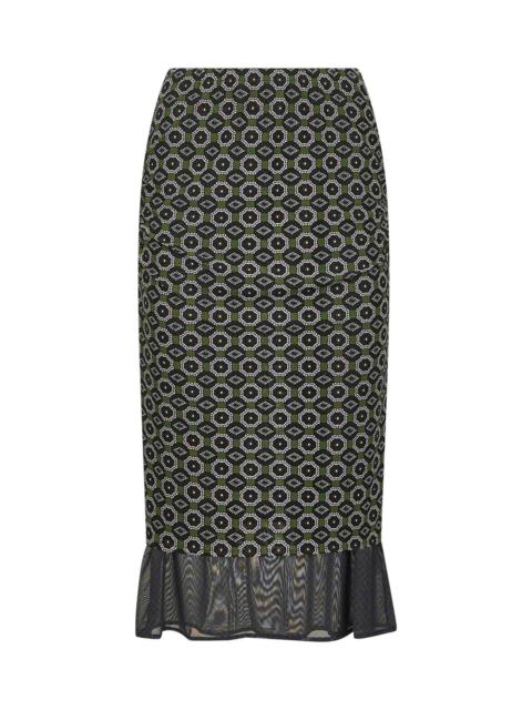 Dries Van Noten Green printed mesh layered midi skirt