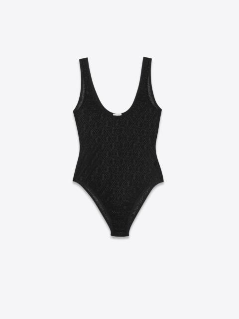 SAINT LAURENT monogram bodysuit in tulle jersey and rhinestones