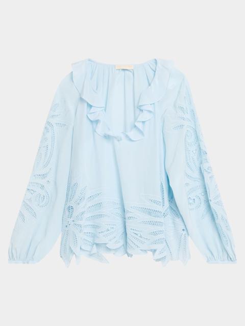 ULLA JOHNSON Adonis Embroidered Silk Blouse