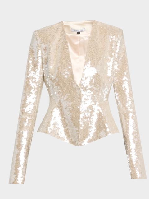 LaQuan Smith Sequined Fitted Peplum Jacket
