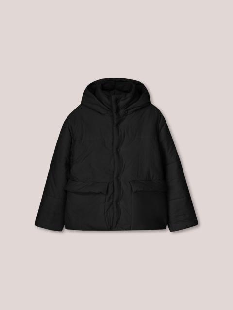 HIDE HOOD - Tech poplin hooded puffer jacket - Off black