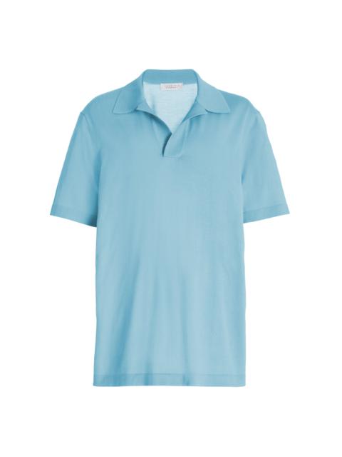 GABRIELA HEARST Stendhal Knit Short Sleeve Polo in Mineral Blue Cashmere
