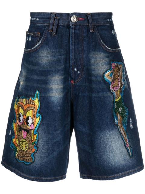 PHILIPP PLEIN patch-detail knee-length denim shorts