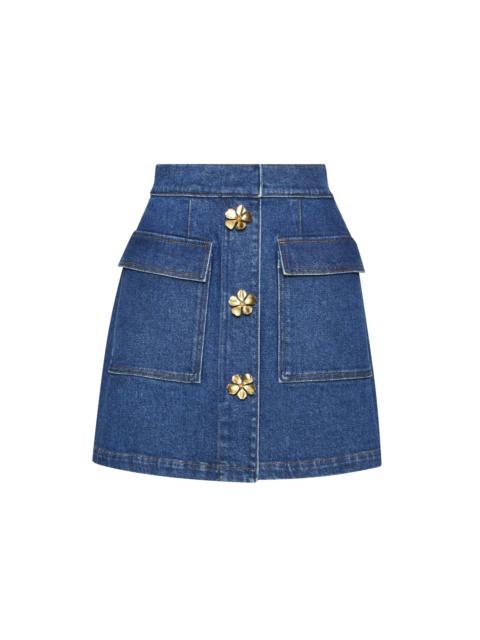 Oscar de la Renta FLORAL BUTTON DENIM SKIRT