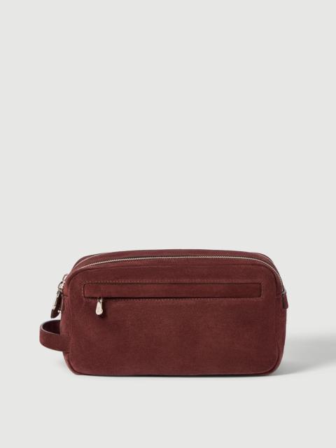 Brunello Cucinelli Suede beauty case with double zipper