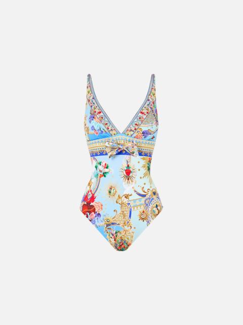 CAMILLA HIGH TRI ONE PIECE W EYELET TIE FRONT TRIM VERSES IN VINTAGE