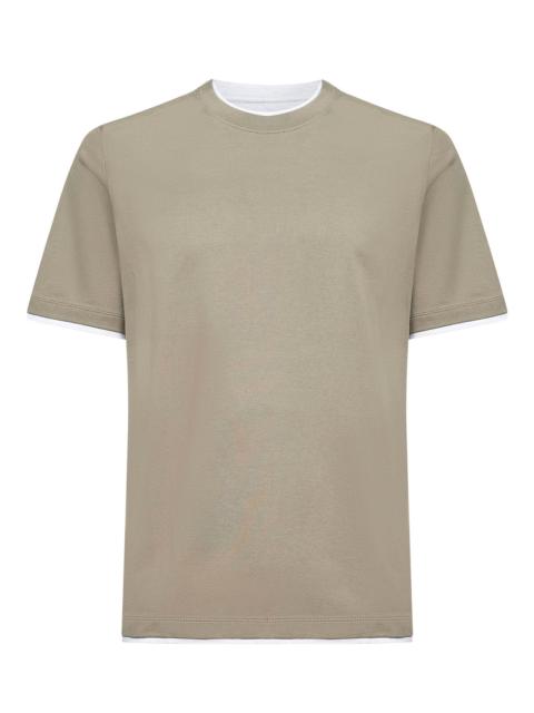 Khaki cotton Faux Layering T-shirt