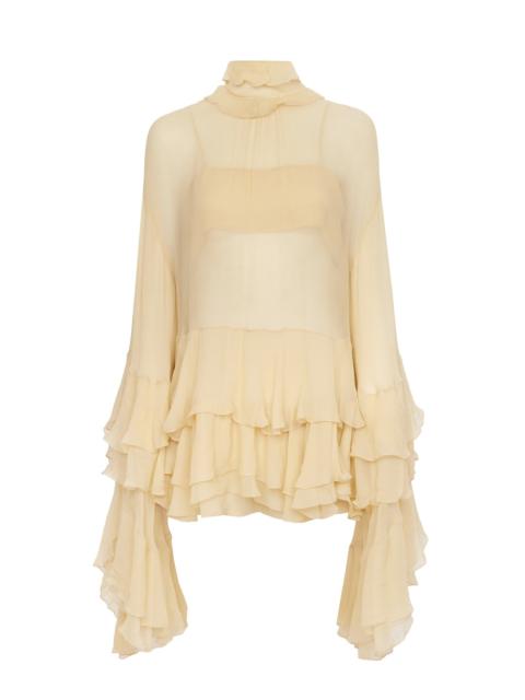 RUFFLED MINI DRESS IN SILK MOUSSELINE