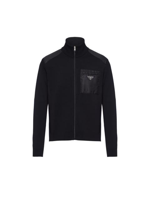 Prada Re-Nylon Gabardine and wool knit cardigan