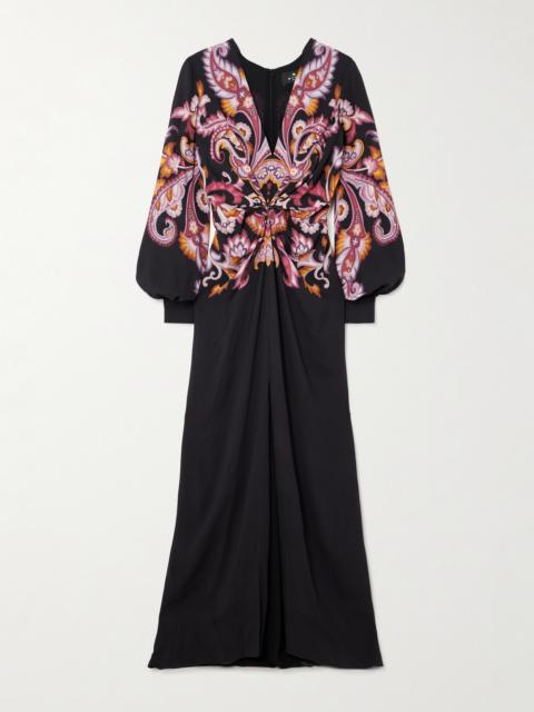 Etro Gathered Printed Crepe De Chine Maxi Dress