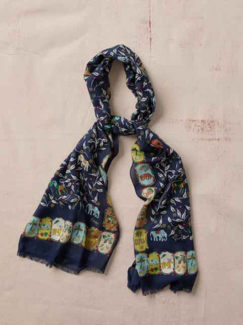 Drake's Navy Loose Animal Print Wool-Silk Scarf