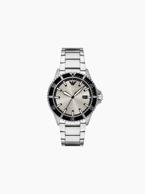 EMPORIO ARMANI WORLD EXPLORER THREE-HAND DATE STAINLESS STEEL WATCH