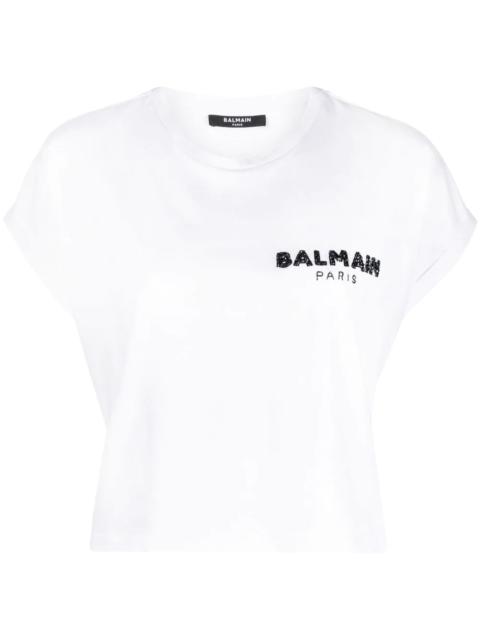 Balmain sequin logo round neck T-shirt