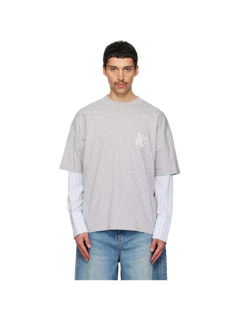 EGONLAB Gray Sculpted Cotton Shirt T-shirt