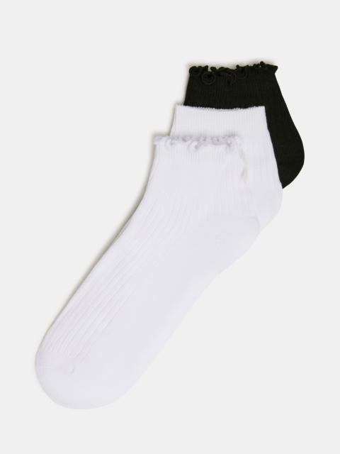 STEVE MADDEN 3 PACK EMMA LETTUCE EDGE SOCKS WHITE/BLACK