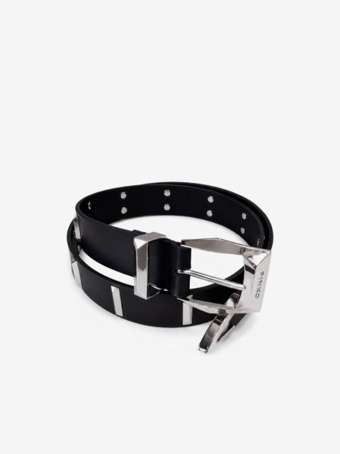 PINKO leather belt with rectangular studs, 3 cm