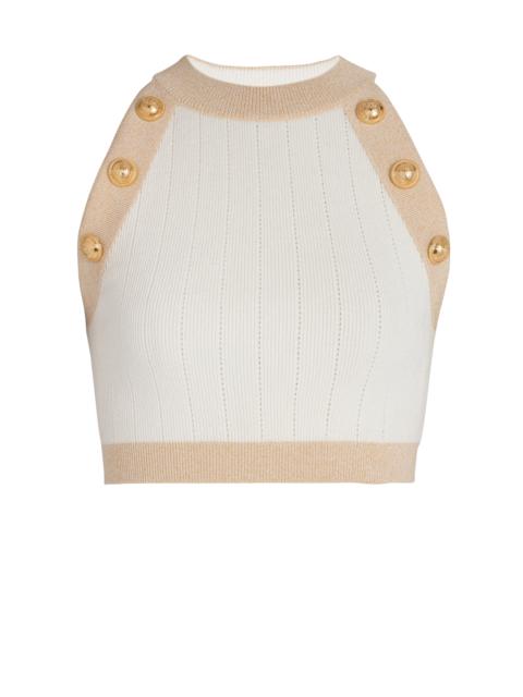 Balmain Gold-trimmed knit crop top