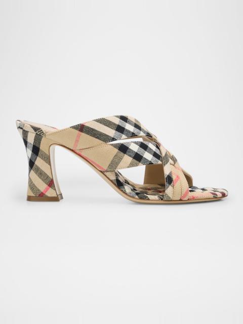 Burberry Sloanne Woven Linen Block-Heel Sandals