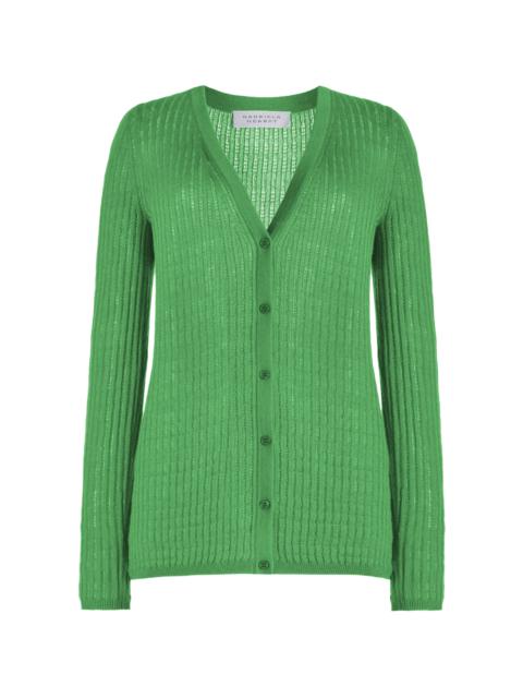 Emma Pointelle Cardigan in Peridot Green Silk Cashmere