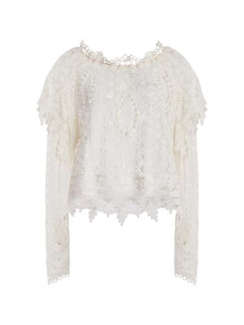 Isabel Marant Hyliana Knit Cotton Lace Top white