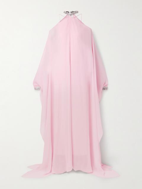 Taller Marmo Sza Sza Cape-effect Cold-shoulder Crystal-embellished Silk-crepon Gown