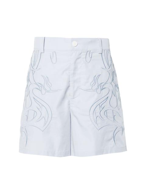 FENG CHEN WANG motif-embroidered cotton shorts