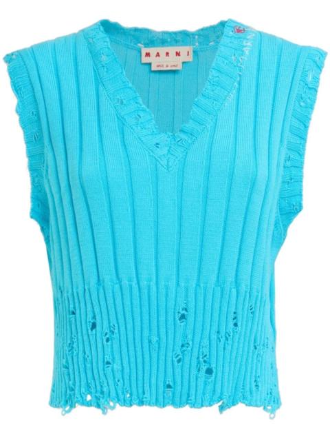 Marni logo-embroidery distressed knitted vest