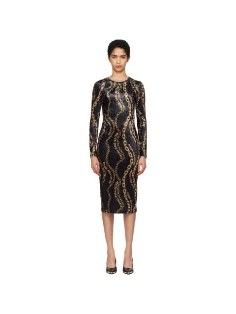 VERSACE JEANS COUTURE Black Chain Couture Velvet Midi Dress