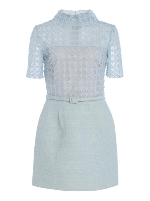 Oscar de la Renta Guipure Tweed Mini Dress light blue