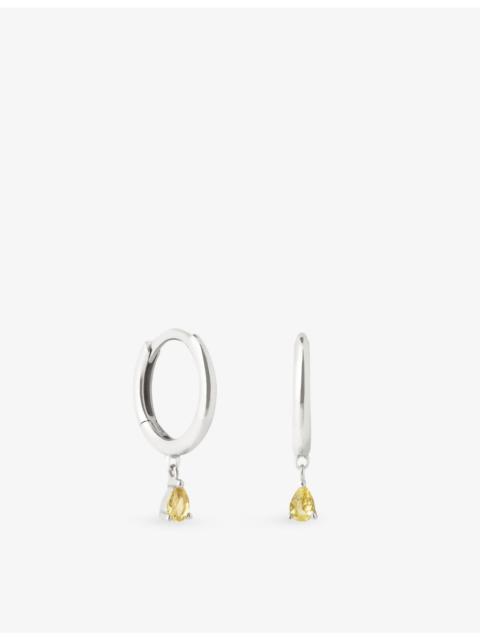 ASTRID & MIYU Pear 14ct White-Gold and Lab-Grown Yellow-Sapphire Drop Huggies