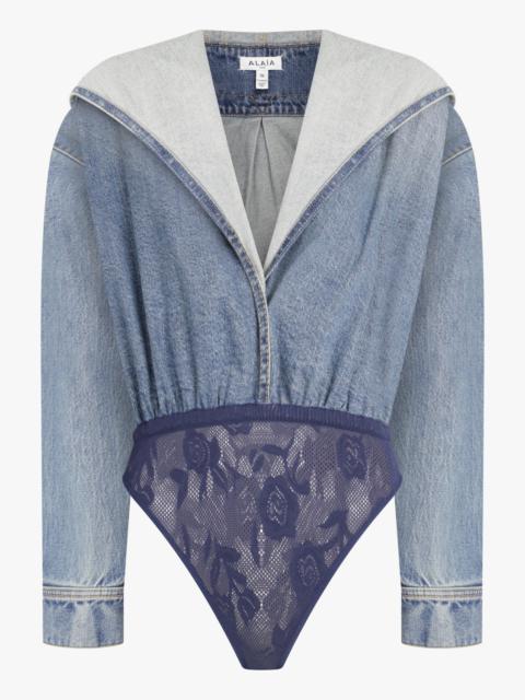 HOODED BODYSUIT | BLUE DENIM