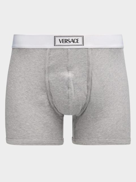 VERSACE Men's Ribbed Cotton Logo Boxer Briefs