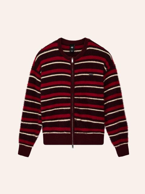 P.E NATION SABLE STRIPE KNIT BOMBER IN MAHOGANY STRIPE