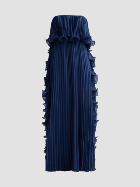 BADGLEY MISCHKA Women's Ruffle Pleated Chiffon Strapless Gown - Slate Blue