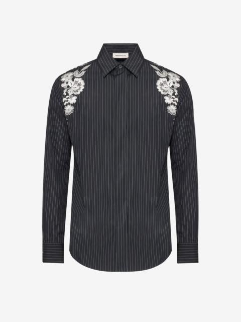 Alexander McQueen Men's Embroidered Harness Shirt in Black/white/silver