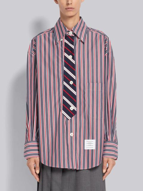Thom Browne Multi-Color Cotton Poplin Trompe L'oeil Bar Stripe Necktie Supersized Shirt
