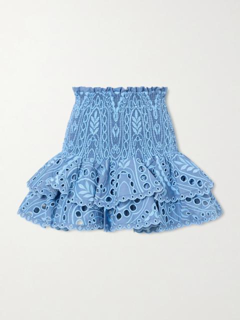 Charo Ruiz Nerissa Tiered Shirred Broderie Anglaise Cotton-blend Mini Skirt