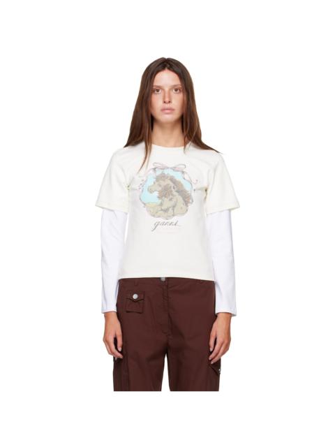 GANNI Off-White Heavy Stretch Cotton Layered Baby Fit T-shirt