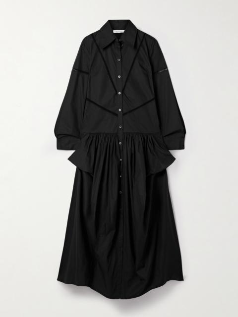 diotima Ritual Crochet-trimmed Gathered Cotton-poplin Midi Shirt Dress
