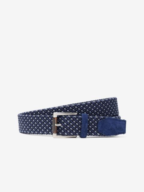 CORNELIANI Navy blue and grey braided leather belt with wool inserts