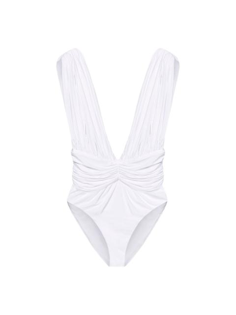 plunge-neck ruched swimsuit