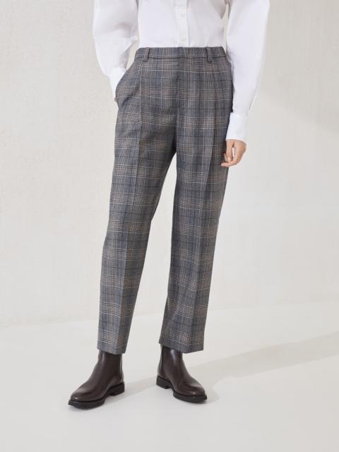 Brunello Cucinelli Virgin wool Prince of Wales baggy trousers with monili