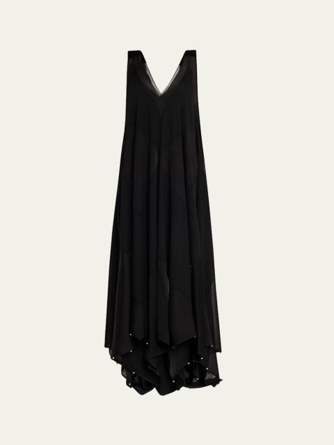 Lanvin Flowy Bow Asymmetric Maxi Dress