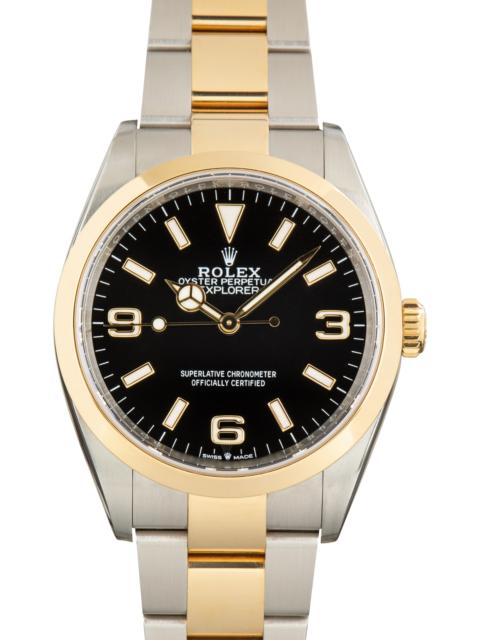 ROLEX Pre-Owned Two Tone Rolex Explorer 36 Black Arabic Dial Ref 124273